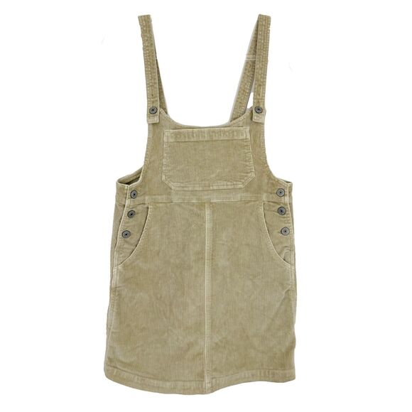 AMERICAN EAGLE Daisy Corduroy Mini Overall Dress XS Khaki Beige Pocket B34 - Picture 2 of 6